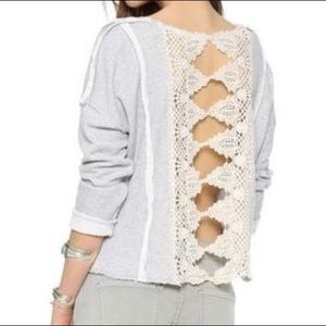 Free People Victoria Lace Crochet BackSweatshirt